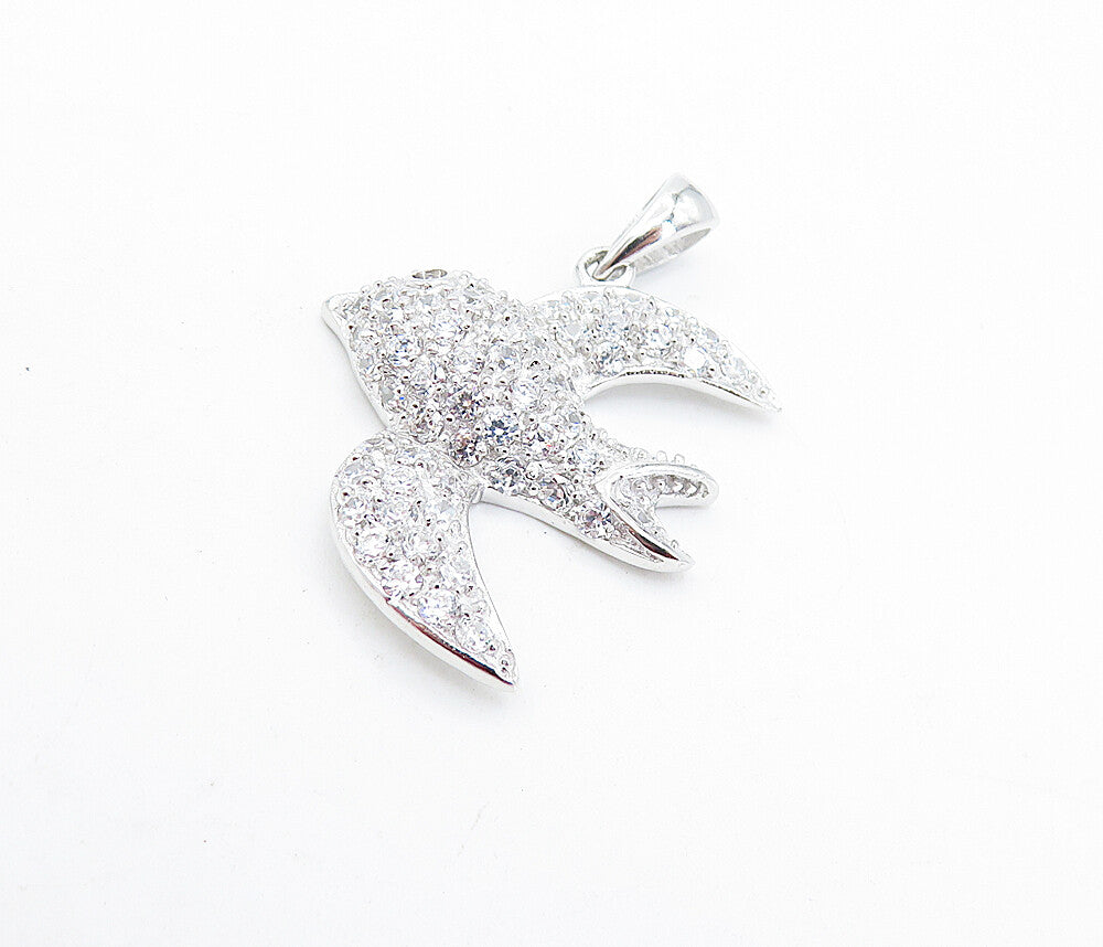 925 Sterling Silver  Sparkling Cubic Zirconia Swimming Fish Pendant  PT5205