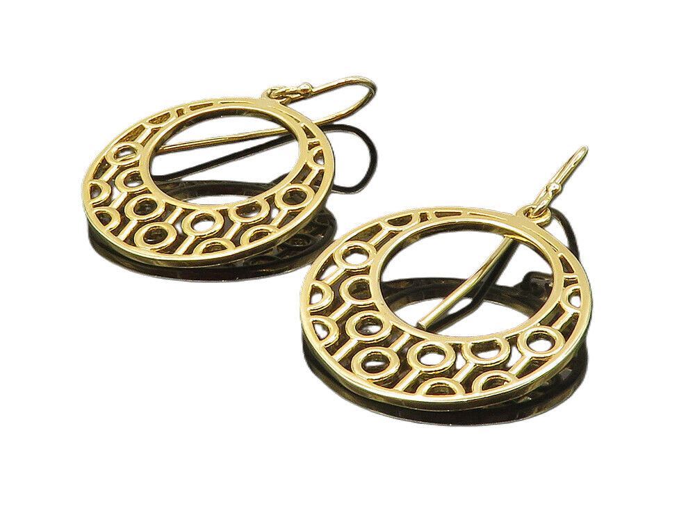 925 Sterling Silver  Shiny Gold Plated Cutout Pattern Dangle Earrings  EG4772