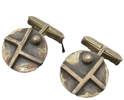 925 Sterling Silver  Vintage Oxidized Round Modernist Cufflinks  TR3137