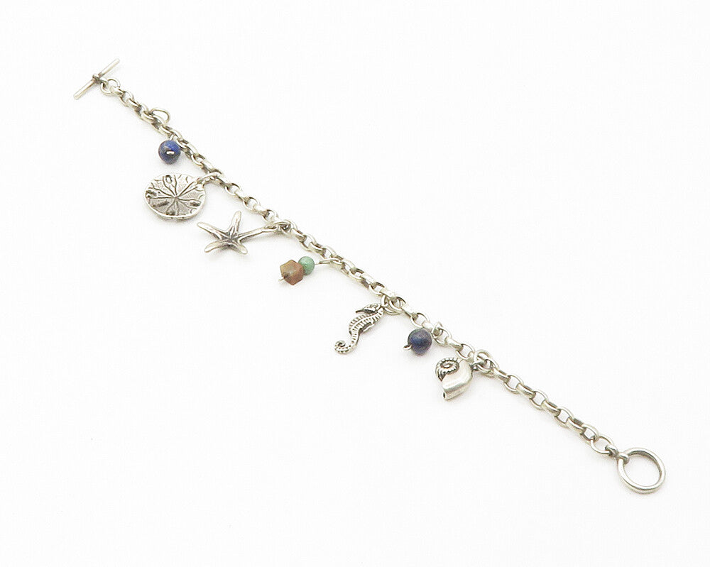 925 Silver Vintage Sodalite & Turquoise Chain Bracelet BT5484