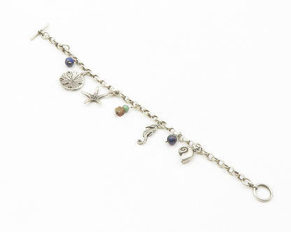 925 Silver Vintage Sodalite & Turquoise Chain Bracelet BT5484