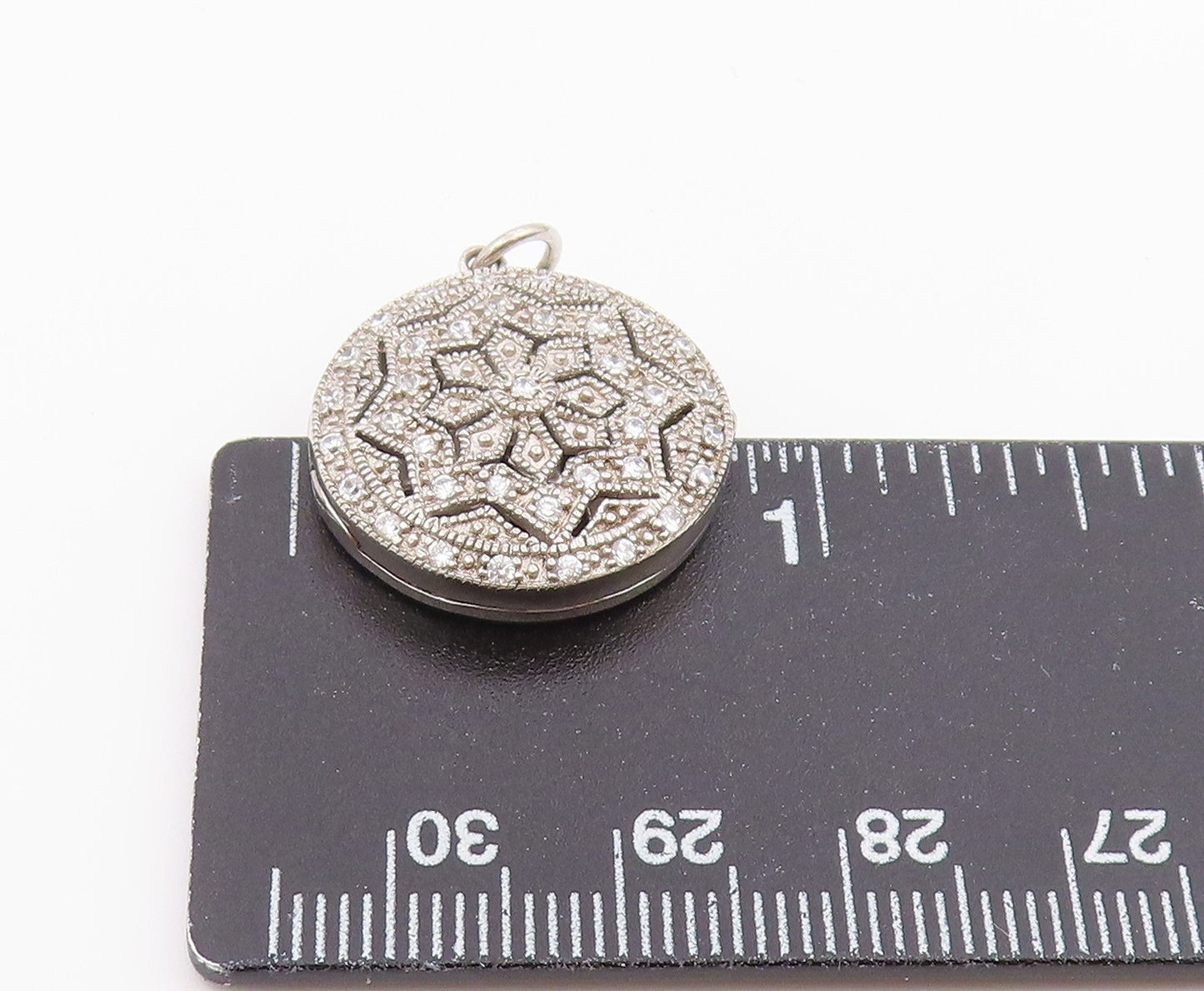 925 Sterling Silver Vintage Pendant Topaz Floral Mandala Charm OPENS  PT26363
