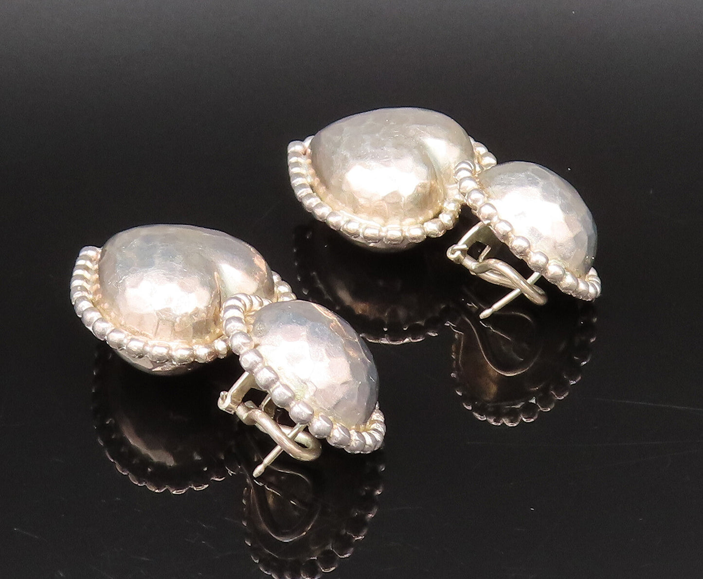925 Sterling Silver  Vintage Hammered Bead Ball & Love Heart Earrings  EG12272