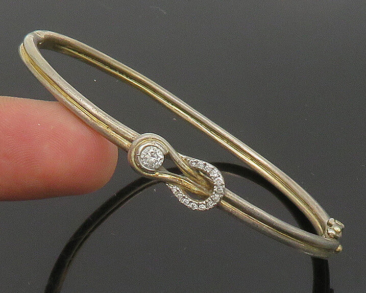 925 Sterling Silver  Vintage Cubic Zirconia Accent Thin Bangle Bracelet BT1338
