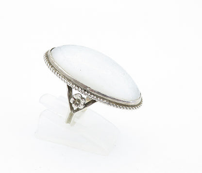 925 Silver  Vintage Victorian Mother Of Pearl Cocktail Ring Sz 7.5  RG6915