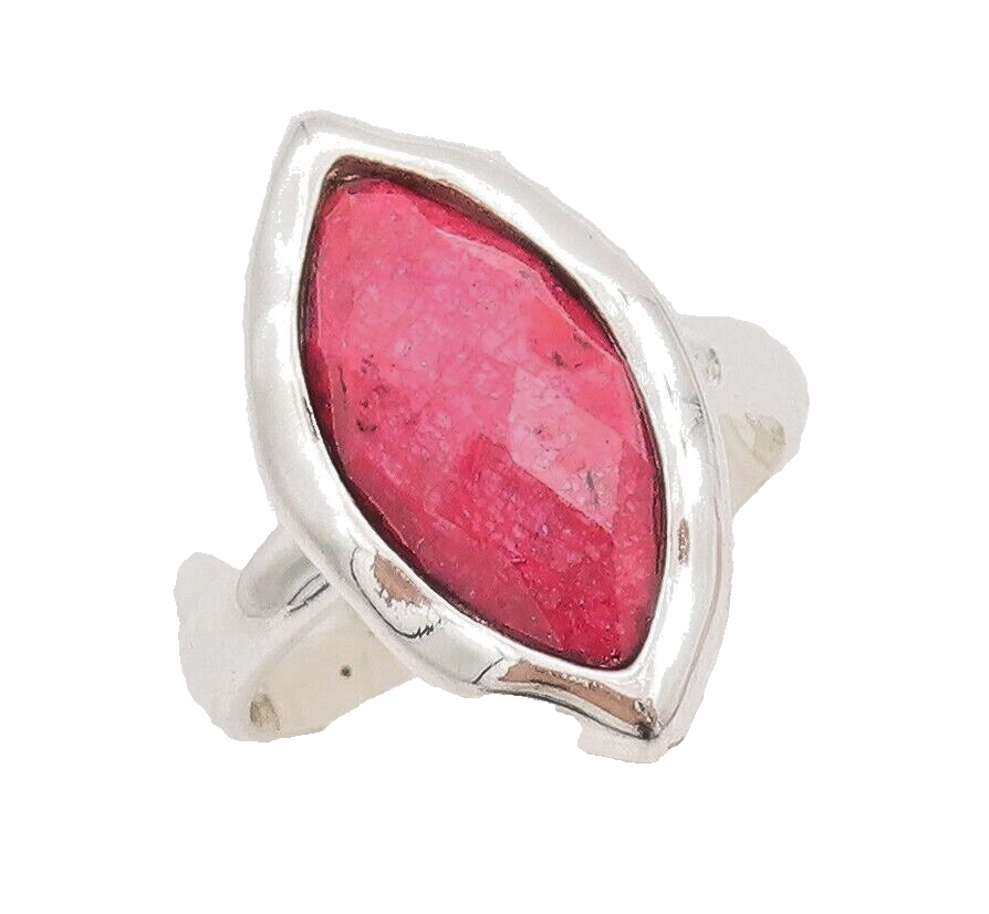 925 Sterling Silver Vintage Ring Marquise Shape Red Gemstone  Sz 7 RG29353