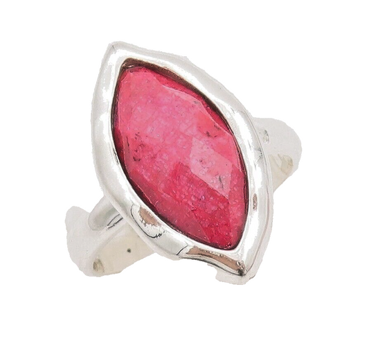 925 Sterling Silver Vintage Ring Marquise Shape Red Gemstone  Sz 7 RG29353