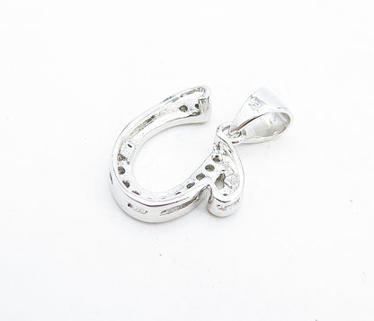 925 Sterling Silver  Sparkling Topaz Letter U Initial Drop Pendant  PT5349