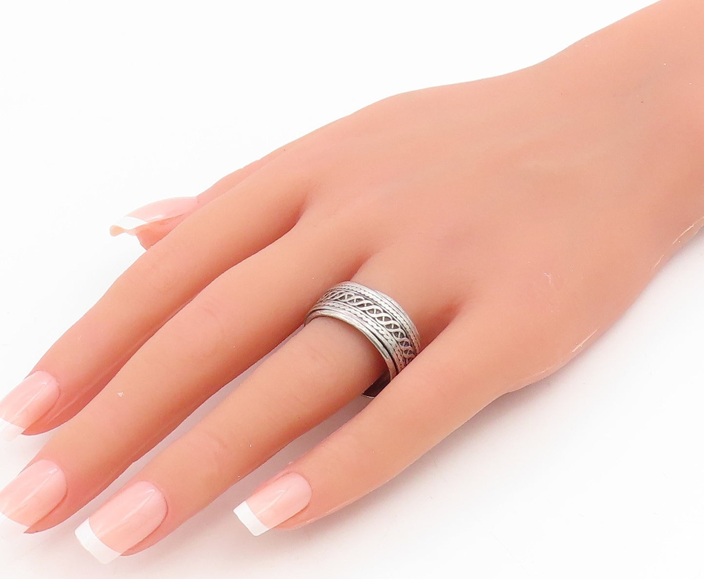 925 Sterling Silver Vintage Ring Celtic Weave Wide Spinner Band  Sz 11  RG35055