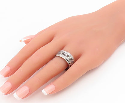 925 Sterling Silver Vintage Ring Celtic Weave Wide Spinner Band  Sz 11  RG35055