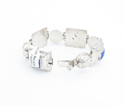 925 Sterling Silver  Vintage Lapis Lazuli Dome Hinge Chain Bracelet  BT1800