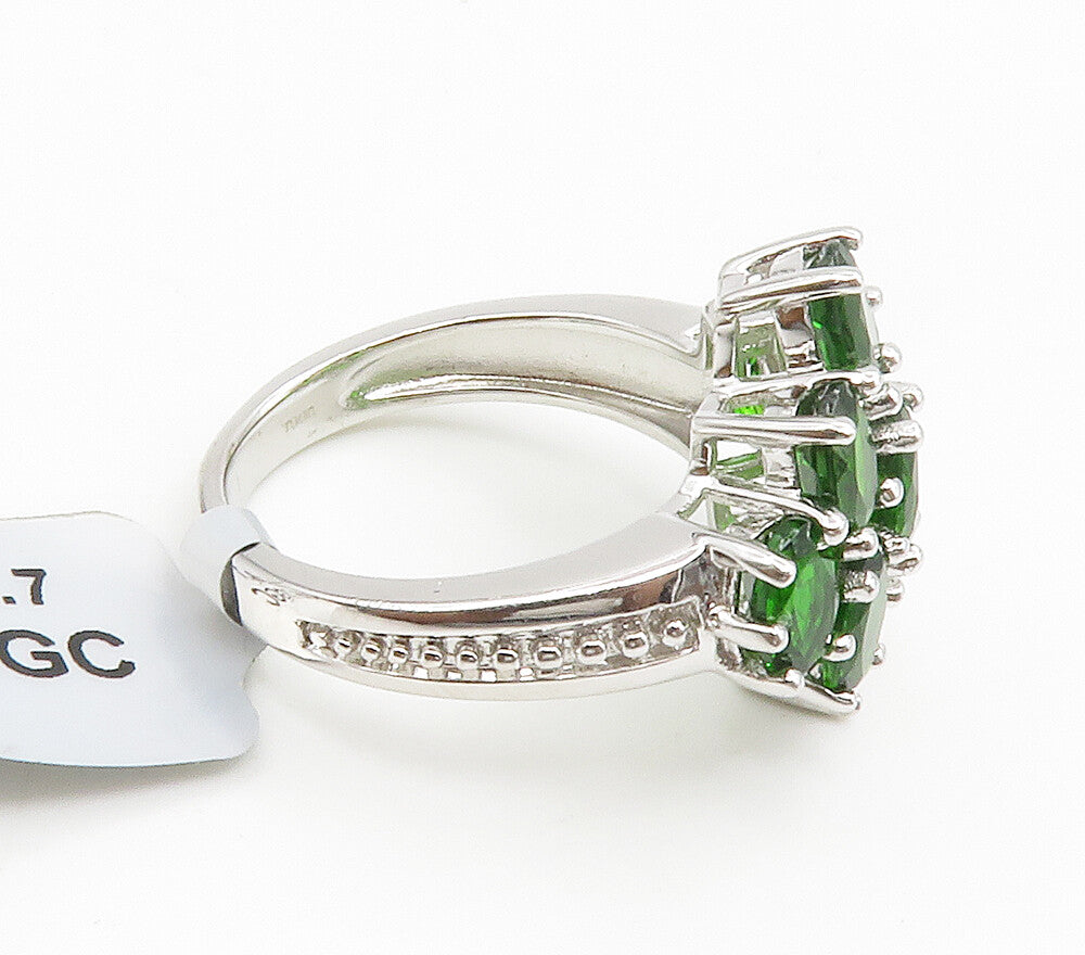925 Sterling Silver  Green Topaz Cluster Shiny Cocktail Ring Sz 7  RG14904