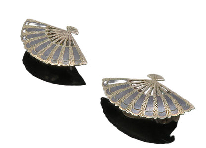SIAM 925 Sterling Silver Vintage Enamel Fan Motif Non Pierce Earrings EG7414