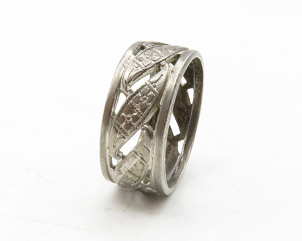UNCAS 925 Sterling Silver  Vintage Slanted Floral Band Ring Sz 6  RG13589