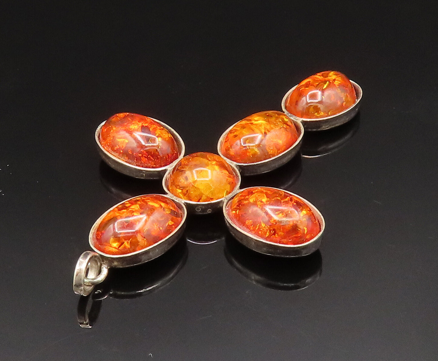 925 Silver  Vintage Multi Stone Baltic Amber Religious Cross Pendant  PT20725
