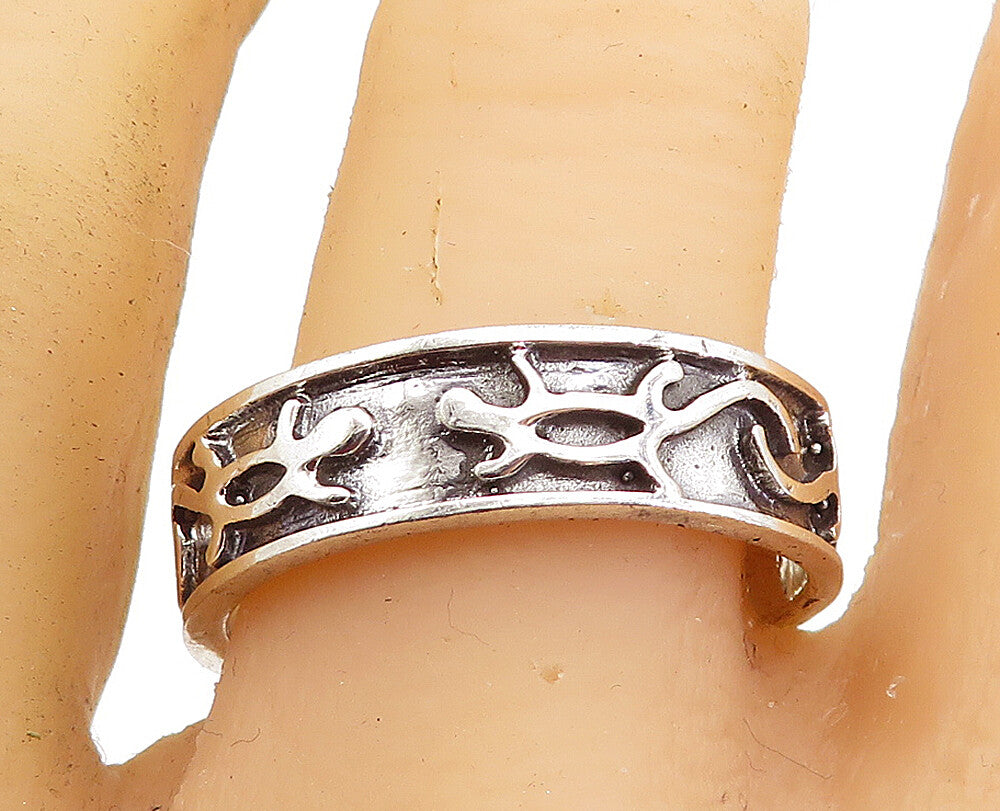 925 Sterling Silver  Vintage Shiny Lizard Patterned Band Ring Sz 11.5  RG7433