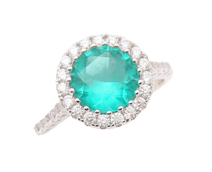 925 Sterling Silver Vintage Ring Round Cut Green Halo White CZ  Sz 7  RG29883