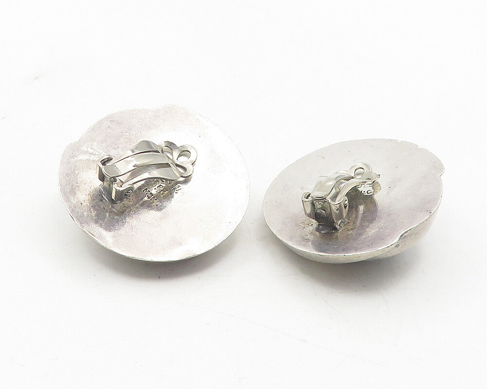 MEXICO 925 Silver  Vintage Black Onyx Round Swirl Non Pierce Earrings  EG6052