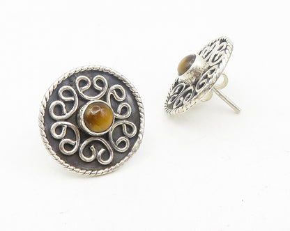925 Sterling Silver  Vintage Tiger's Eye Pretzel Swirl Stud Earrings  EG5532