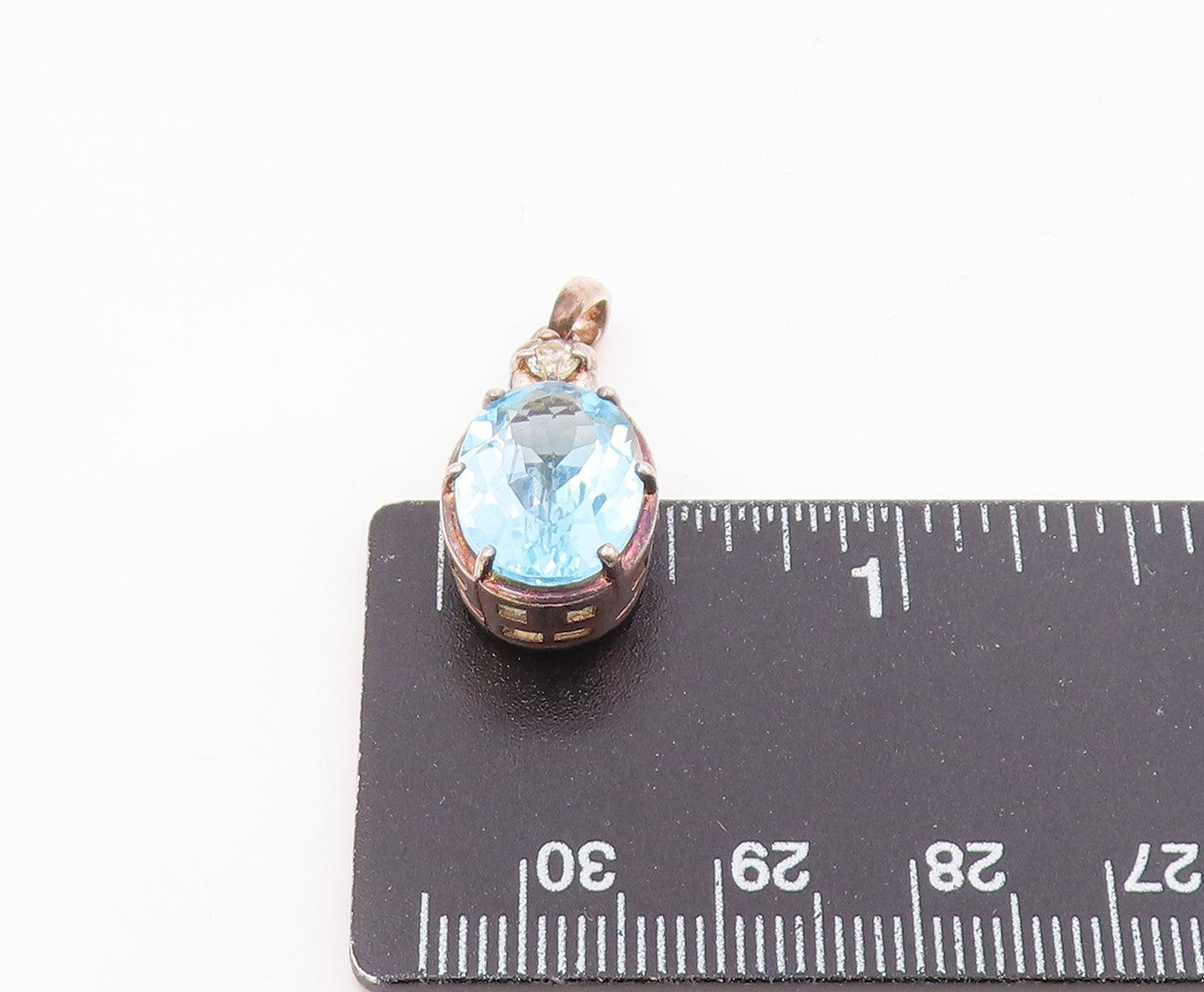 925 Sterling Silver  Vintage Sparkly Blue & White Topaz Drop Pendant  PT21159