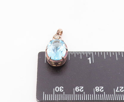 925 Sterling Silver  Vintage Sparkly Blue & White Topaz Drop Pendant  PT21159