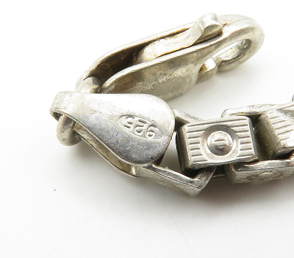 925 Sterling Silver  Vintage XO Hugs & Kisses Box Link Chain Bracelet  BT6057