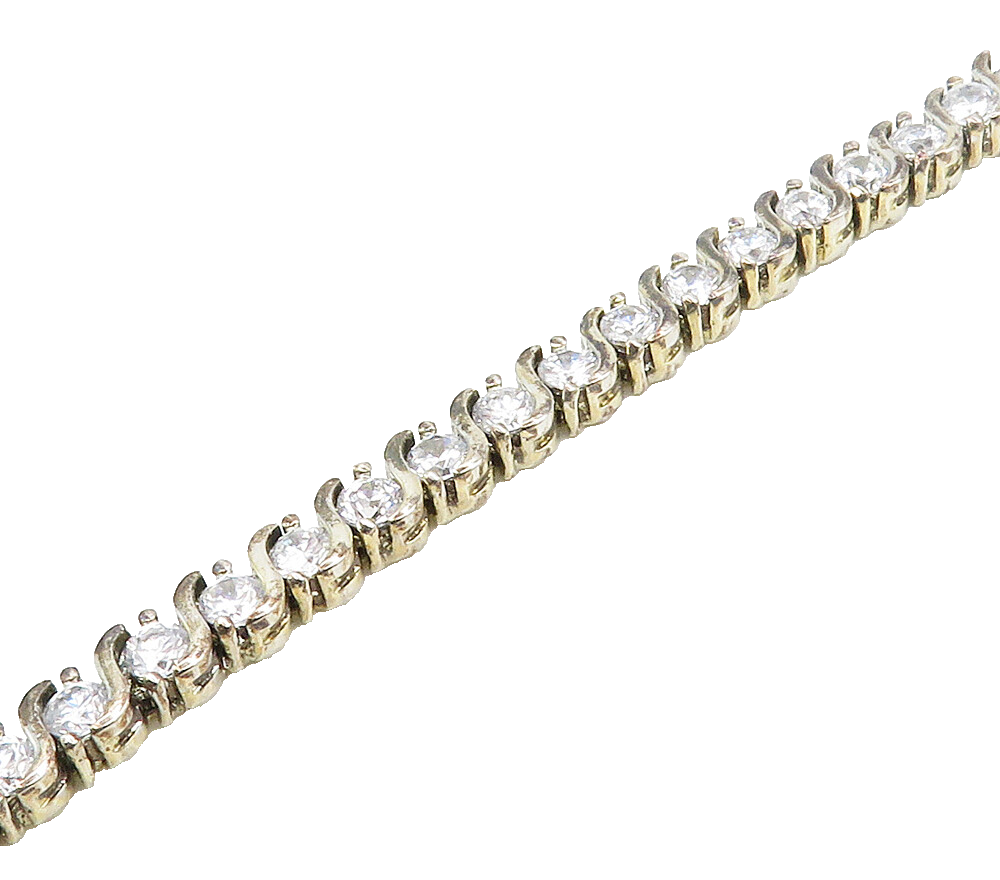 925 Sterling Silver  Round Cut Cubic Zirconia S Swirl Chain Bracelet  BT6468