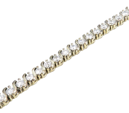 925 Sterling Silver  Round Cut Cubic Zirconia S Swirl Chain Bracelet  BT6468