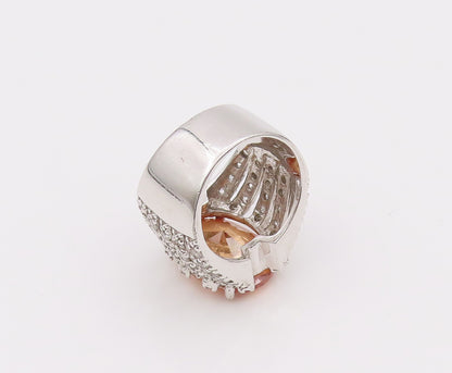 925 Silver  Vintage Large Champagne & Multi Threaded CZ Ring Sz 7  RG26527