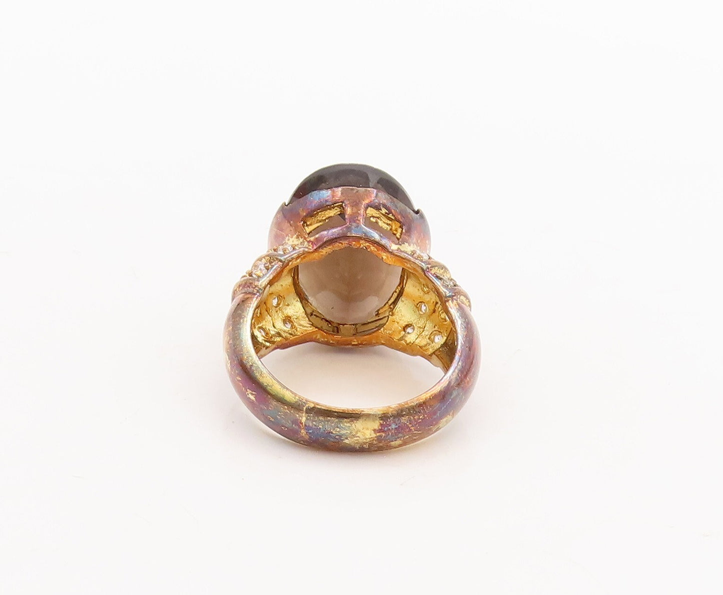 925 Sterling Silver Vintage Ring Gold Plated Smoky Quartz & Topaz  Sz 7  RG29874