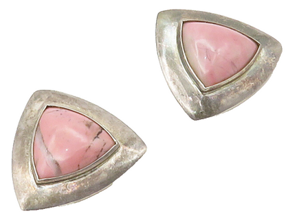 925 Sterling Silver  Vintage Cabochon Cut Rhodonite Drop Earrings  EG8557