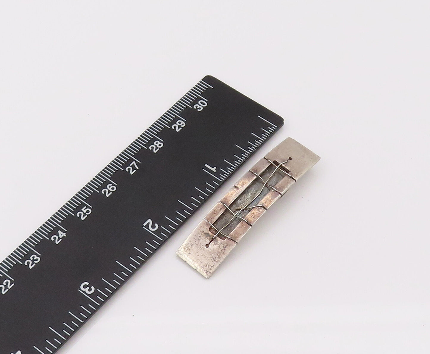 925 Sterling Silver  Vintage Modernist Rectangular Wired Plate Pendant PT22189