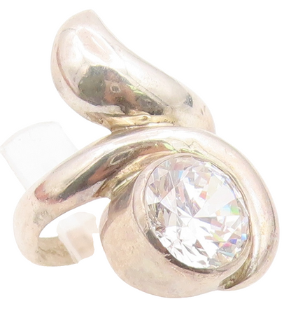 925 Sterling Silver Vintage Ring Classic Round Cut CZ Swirl Band  Sz 7  RG36566