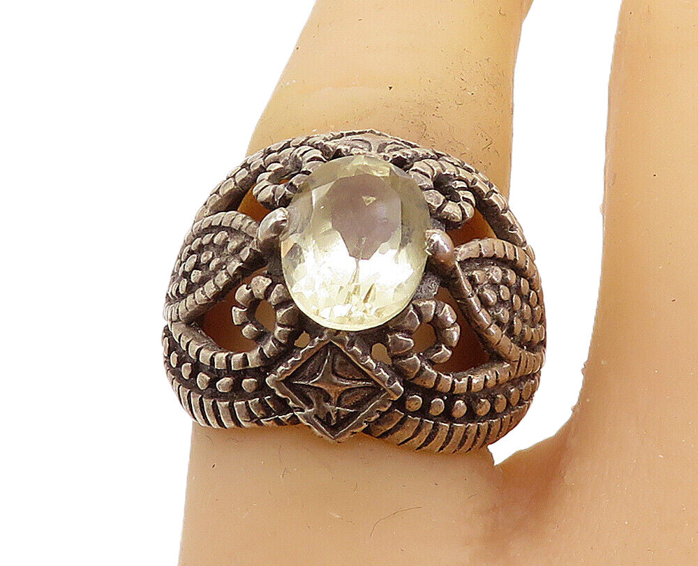 925 Sterling Silver  Vintage Topaz Dark Tone Swirl Dome Band Ring Sz 6  RG8124