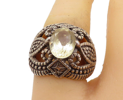 925 Sterling Silver  Vintage Topaz Dark Tone Swirl Dome Band Ring Sz 6  RG8124