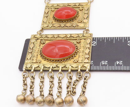 925 Sterling Silver Vintage Necklace ISRAEL Gold Plated Carnelian Drop  NE4598