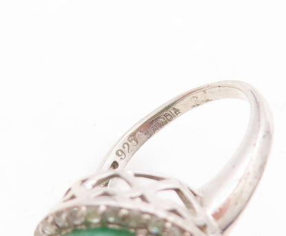 925 Sterling Silver Vintage Ring Diamonds Inlay Drop Cut Gemstone  Sz 6  RG31585