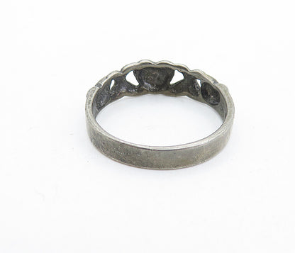 925 Sterling Silver  Vintage Dark Tone Love Heart XO Band Ring Sz 7.5  RG6098