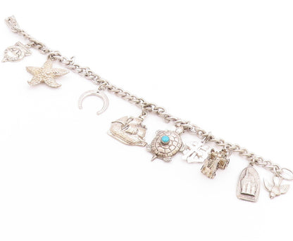 925 Sterling Silver Vintage Bracelet Ocean Life Dangling Larimar Charms  BT11276