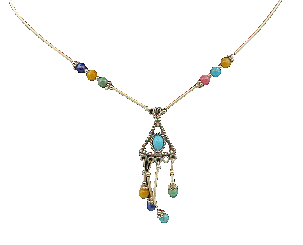 Q.T. NAVAJO 925 Silver Vintage Turquoise & Multi Stone Collar Necklace NE2069
