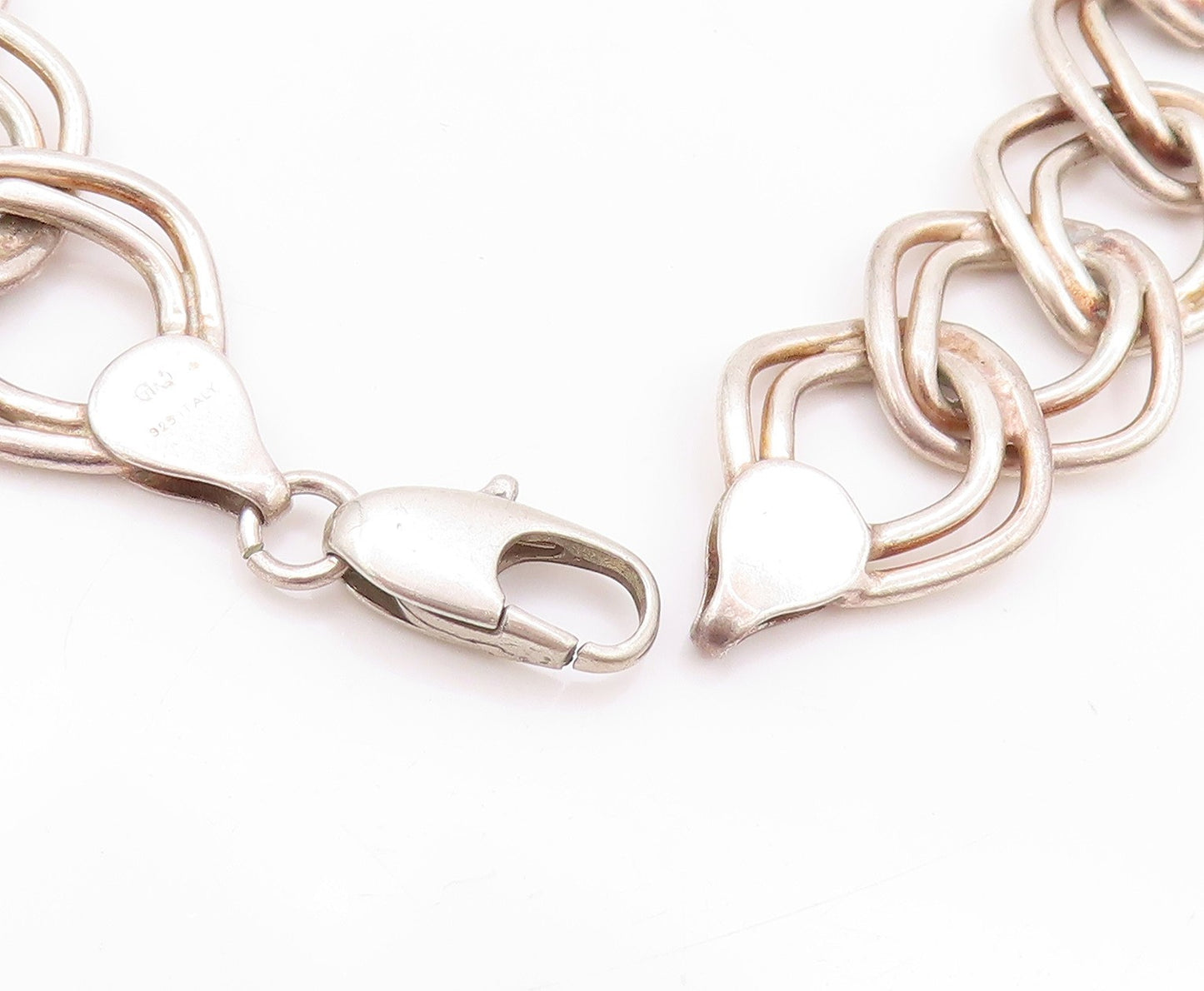 925 Sterling Silver Vintage Bracelet Brutalist Double Linked Rings Band  BT11281