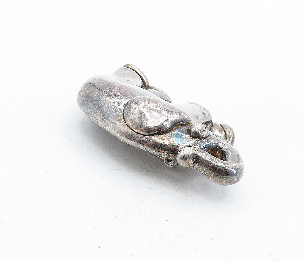 925 Sterling Silver  Vintage Dark Tone Hollow Elephant Brooch Pin  BP1974