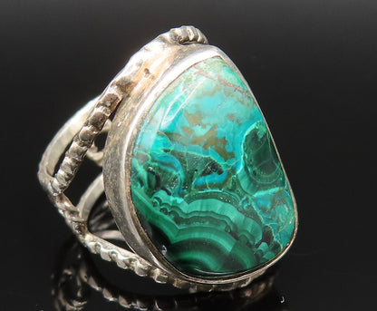 925 Sterling Silver  Vintage Open Frame Malachite Ring Sz 5.5  RG25380