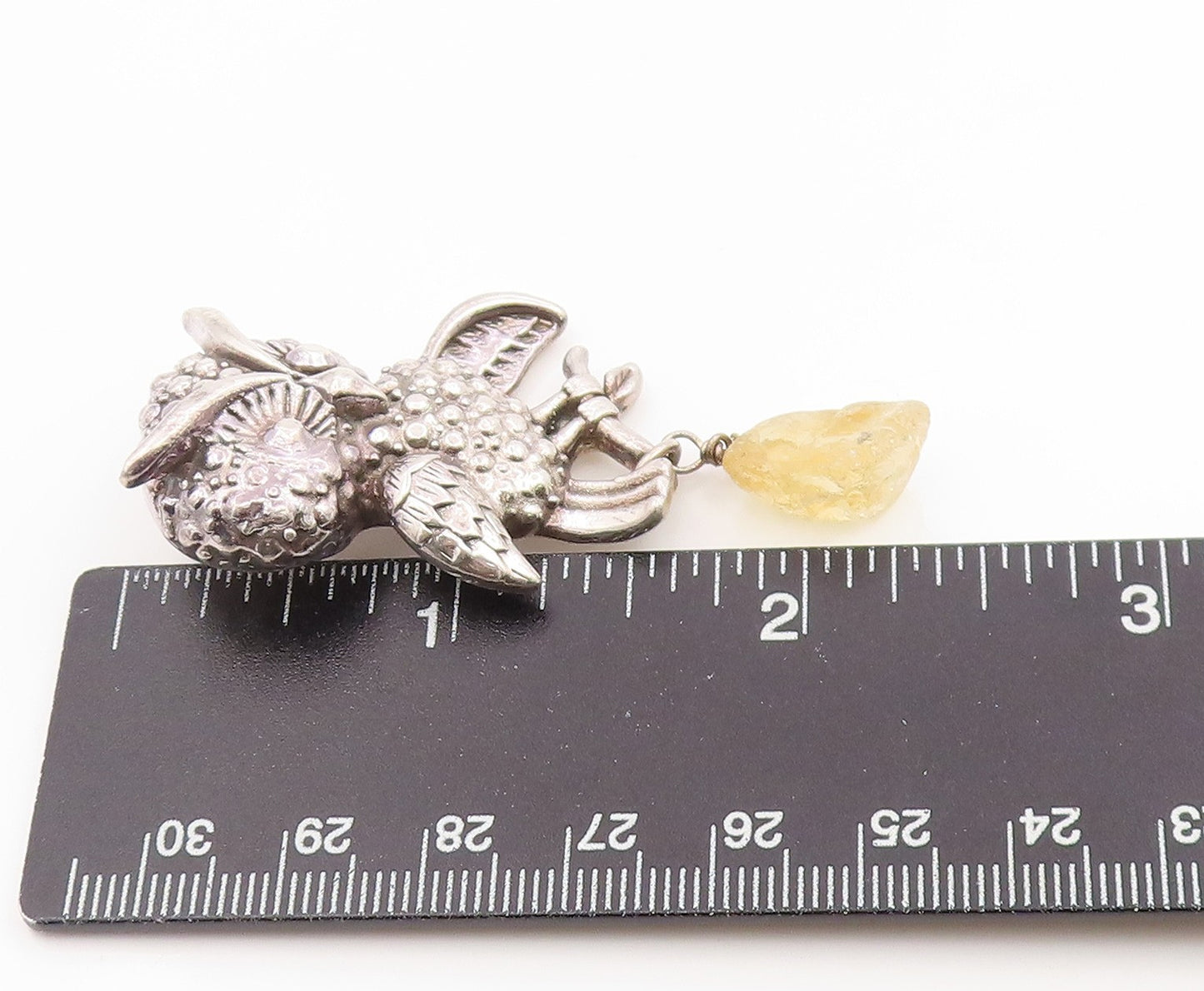 925 Sterling Silver Vintage Pendant ISRAEL Citrine Figural Wise Owl  PT26250