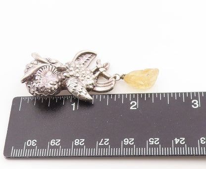 925 Sterling Silver Vintage Pendant ISRAEL Citrine Figural Wise Owl  PT26250
