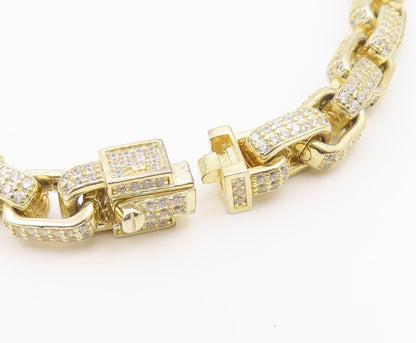 925 Sterling Silver Vintage Bracelet Gold Plated CZ Interlocking Square  BT12194