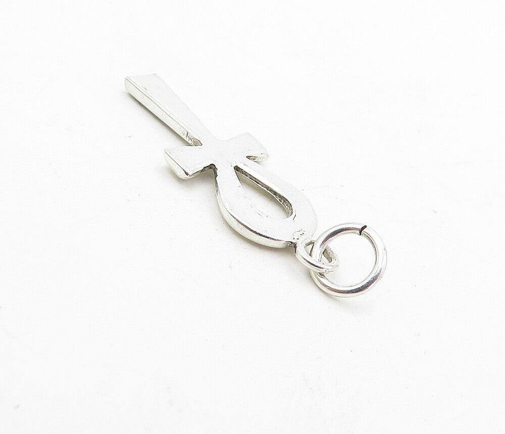925 Sterling Silver Vintage Shiny Petite Egyptian Ankh Drop Pendant  PT6249