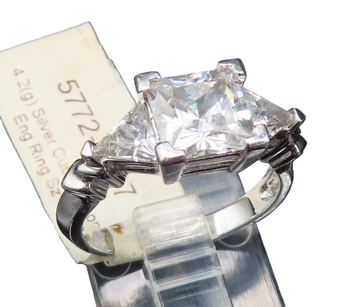 925 Sterling Silver  Vintage Princess Cut Cubic Zirconia Ring Sz 6.5  RG25486
