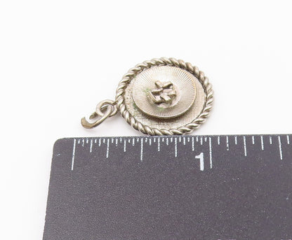 925 Sterling Silver  Vintage Shiny Round Twist Border Drop Pendant  PT18399