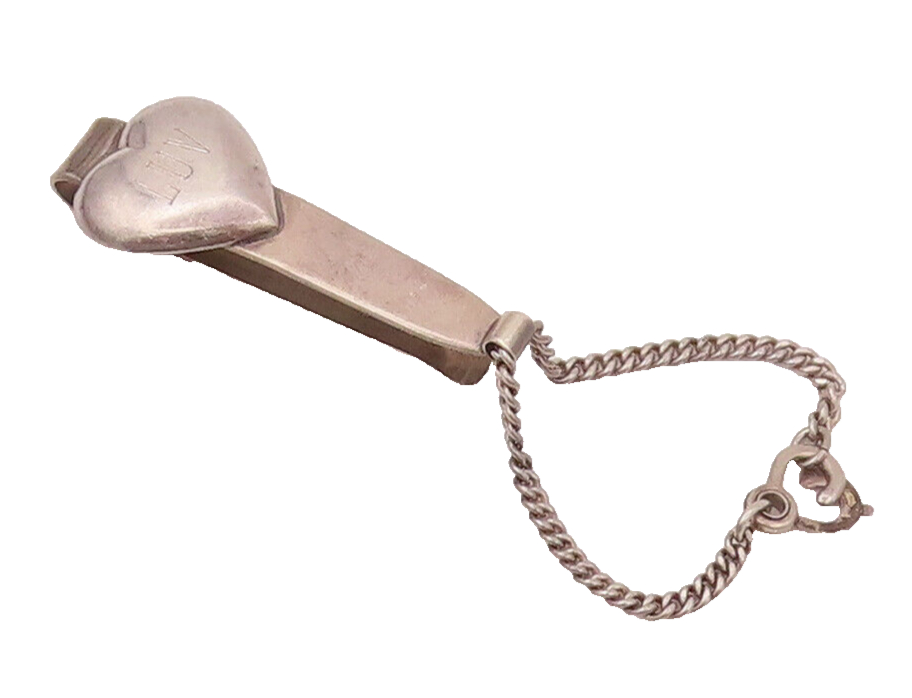 TIFFANY & CO. 925 Sterling Silver Vintage Heart With Chain Tie Pin  TR3488
